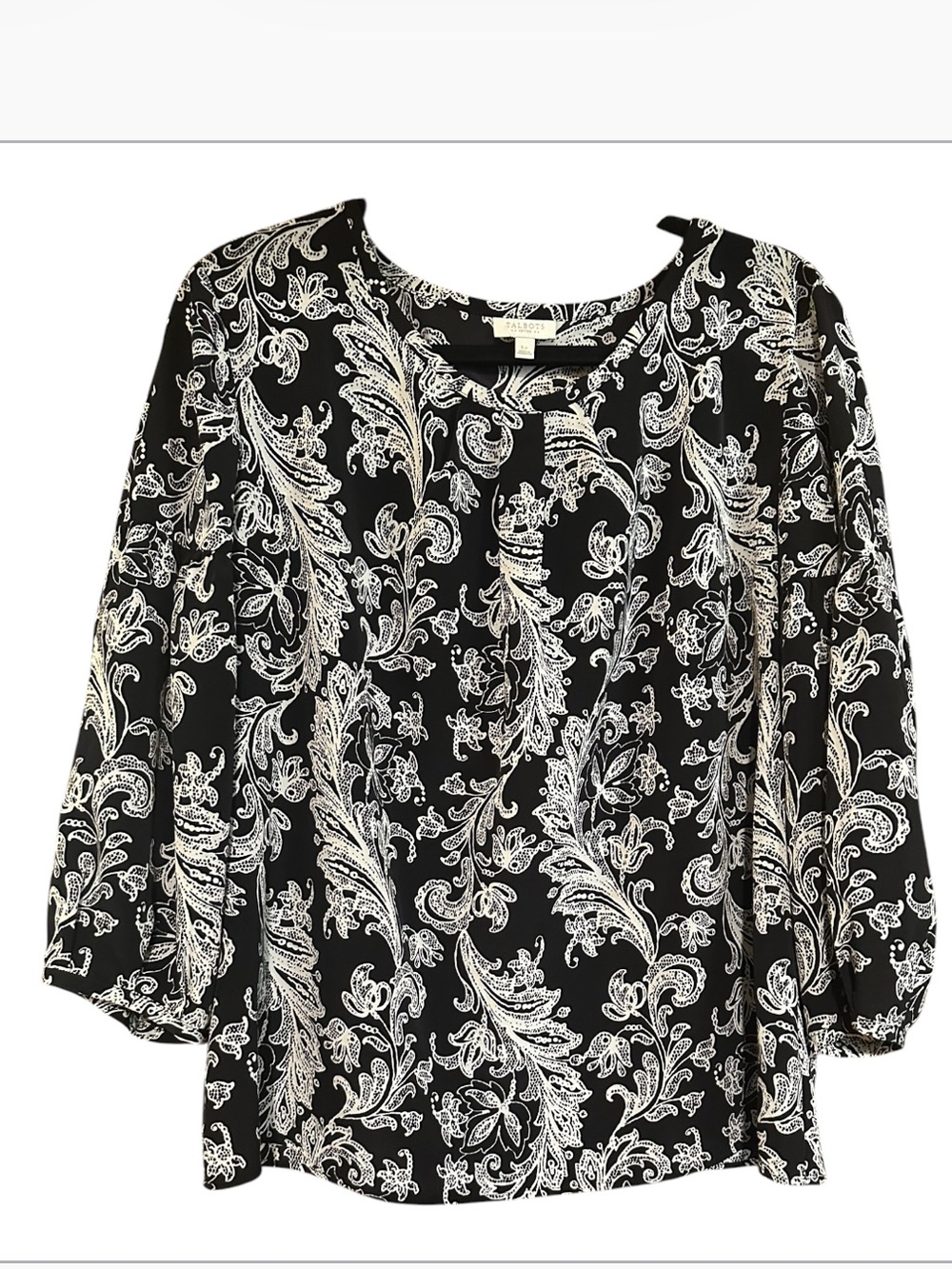 Talbots Black & White Paisley Print Women’s Blouse
